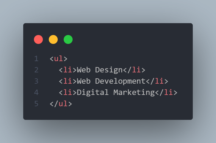 unordered list tag