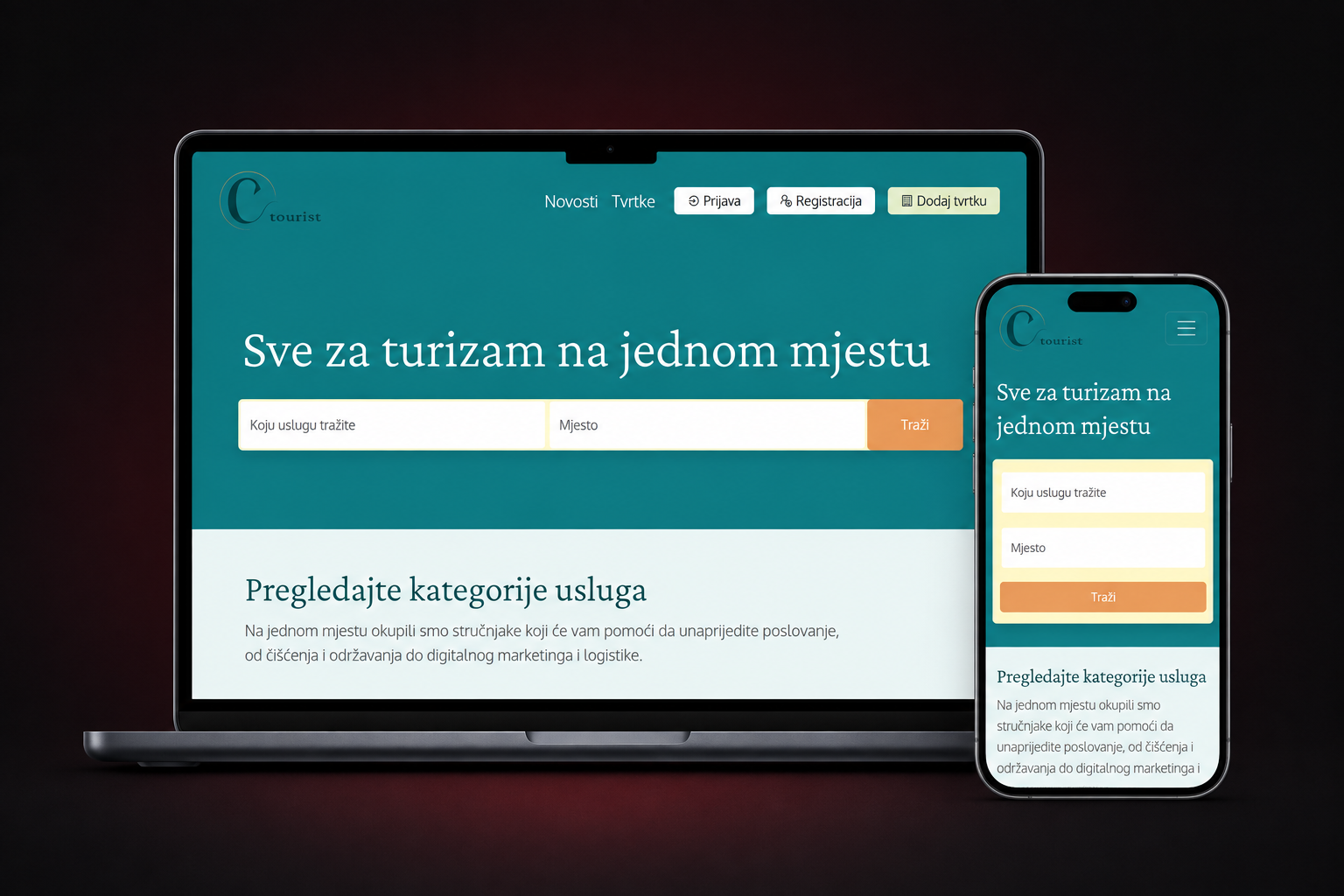 Responzivna poslovna web stranica prikazana na laptopu i mobilnom telefonu